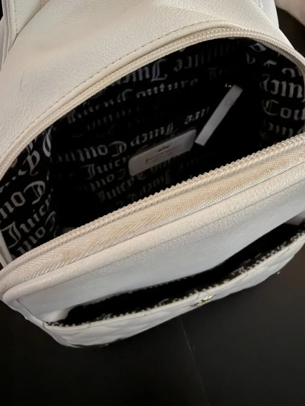 Juicy Couture White Faux Leather Quilted Small Backpack